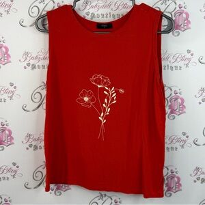 Studio M tank top shirt line, work flower, detailed, white Red Floral Tank Top